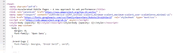 Extrait de code source d'une page HTML AMP