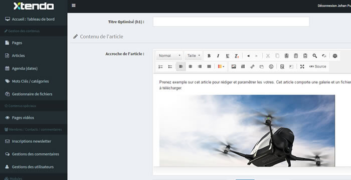 Edition d'un article à partir du CMS Xtendo