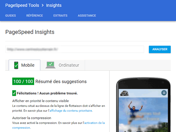 Test de performance Pagespeed après optimisation par Xtendo